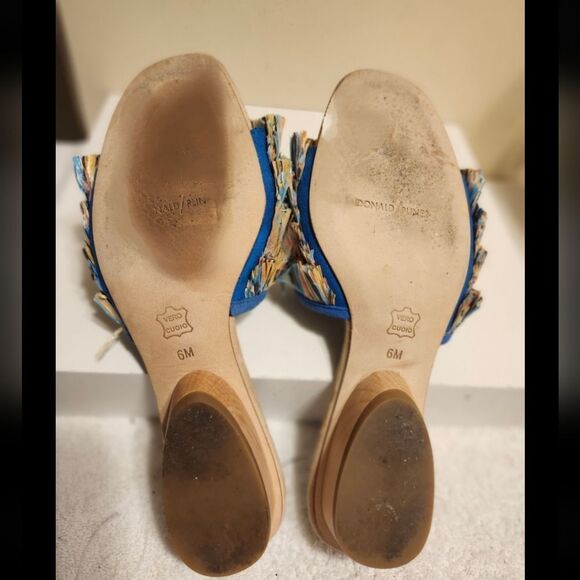 Donald J Pliner "Reise" Blue Raffia Fringed Slide Sandals Sz.6 Ret.$239 - Picture 6 of 7